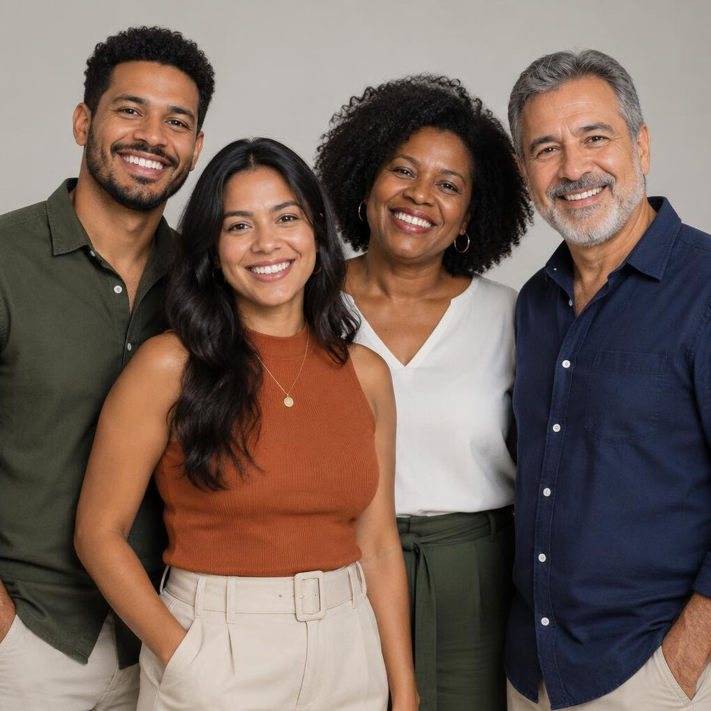 Group portrait of four Brazilian mentors and facilitators