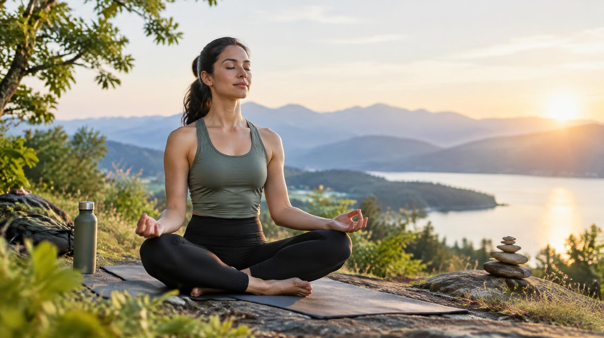 person meditating in nature