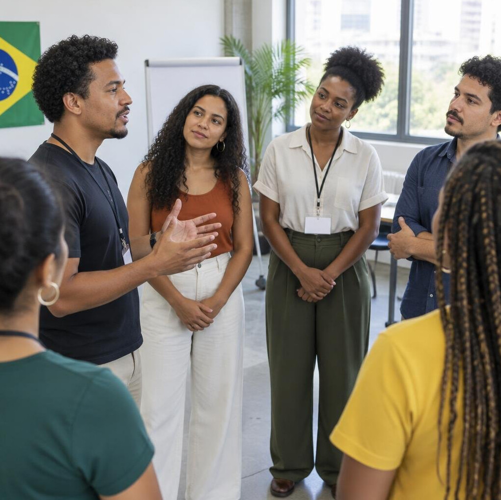 Brazilian participants practicing public speaking exercises