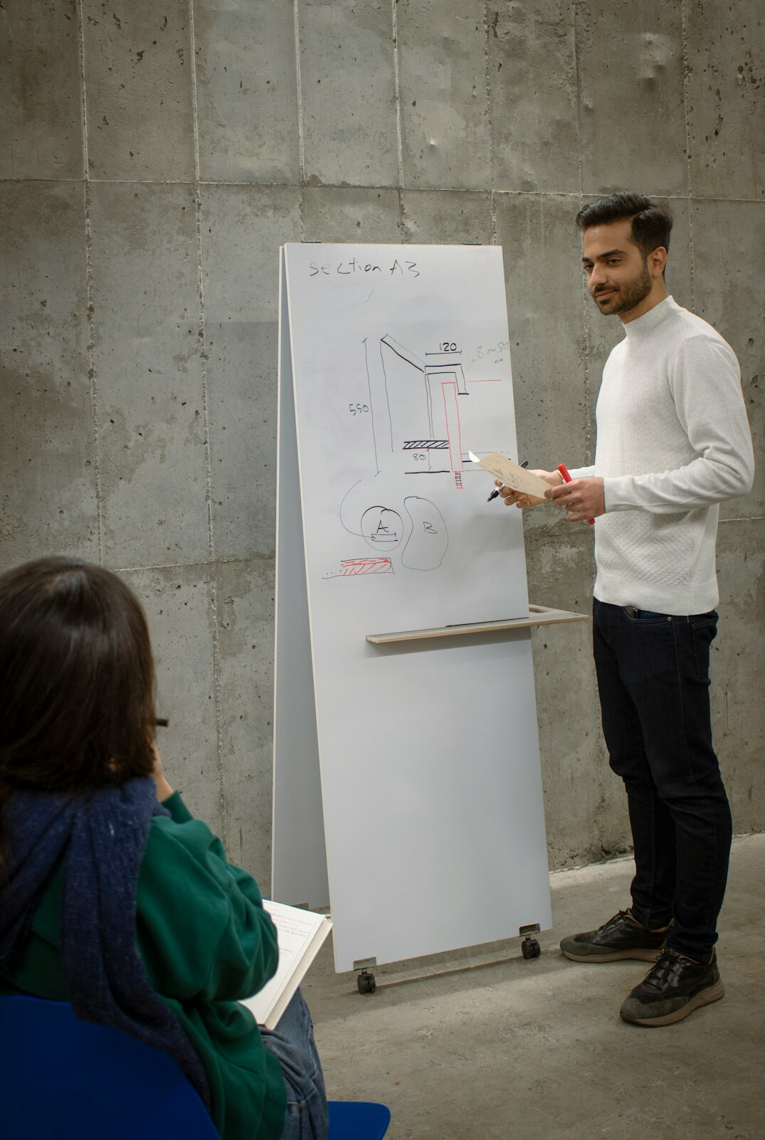 person presenting ideas confidently